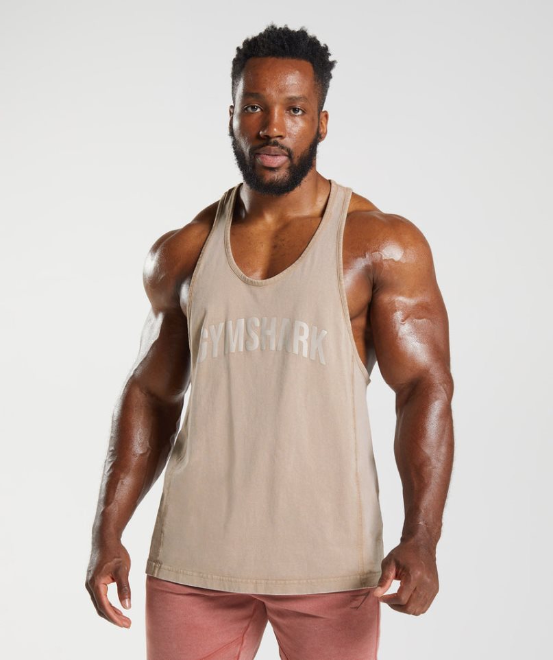 Gymshark Power Washed Stringer Muskelshirt Herren Beige | 92805ZBJF