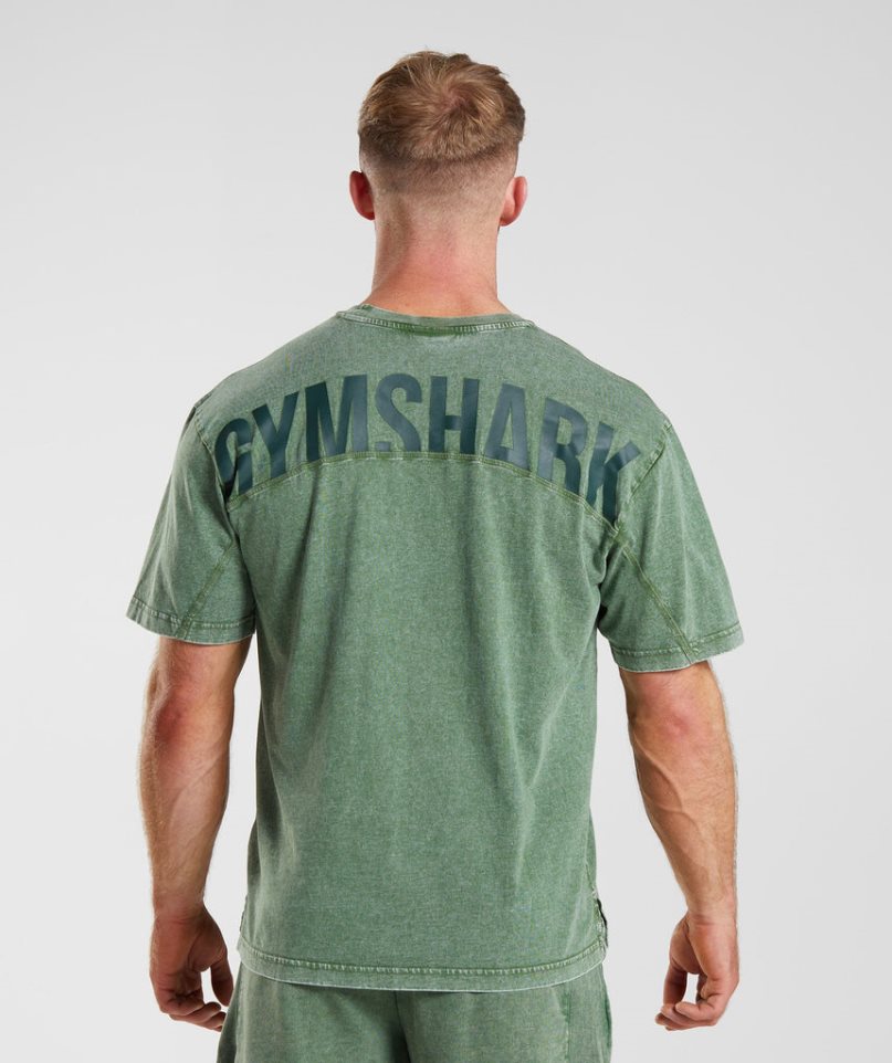 Gymshark Power Washed T-shirts Herren Grün | 72038MREQ