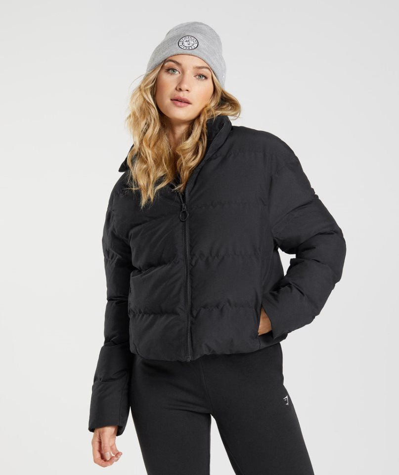 Gymshark Puffer Jacke Damen Schwarz | 81725NATW