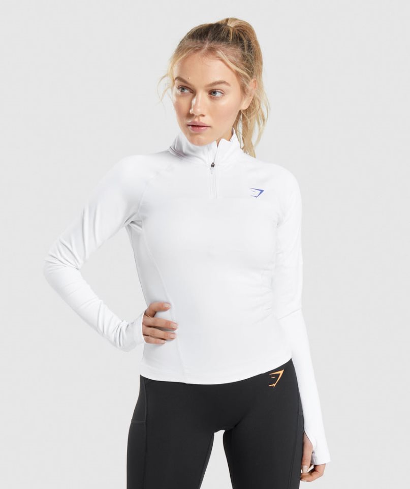 Gymshark Pulse 1/4 Zip Sweatshirts Damen Weiß | 51934WPLG