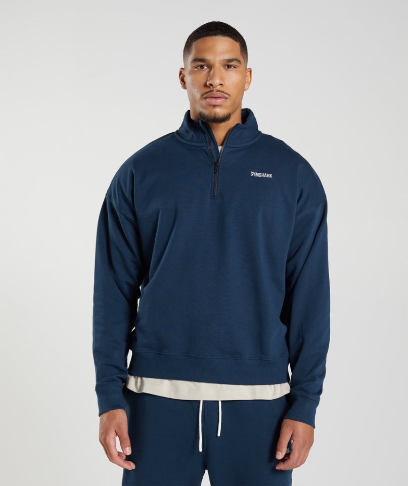 Gymshark Rest Day Sweats 1/4 Zip Sweatshirts Herren Navy | 23519WYZF