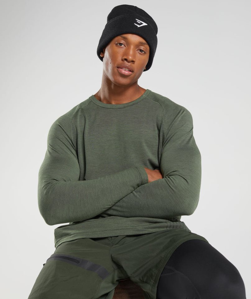 Gymshark Retake Seamless Long Sleeve T-shirts Herren Olivgrün | 13706JHFP