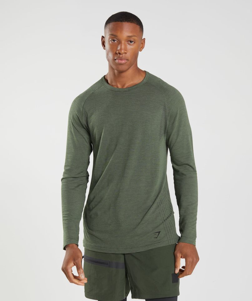 Gymshark Retake Seamless Long Sleeve T-shirts Herren Olivgrün | 13706JHFP