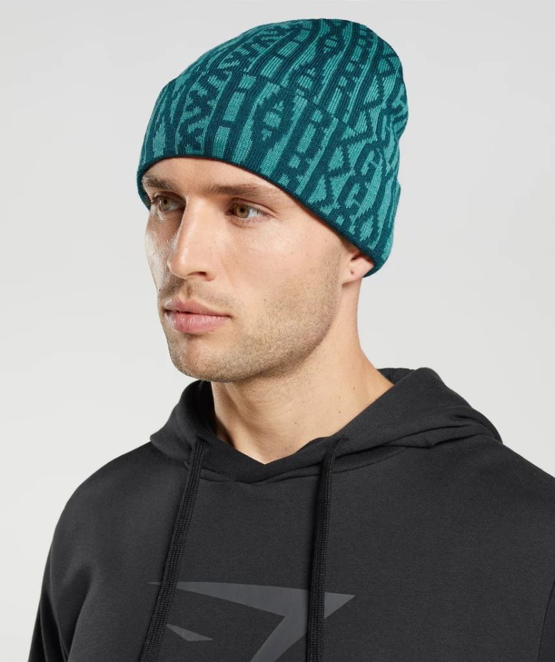 Gymshark Reversable Jacquard Mütze Türkis | 41583PKRW