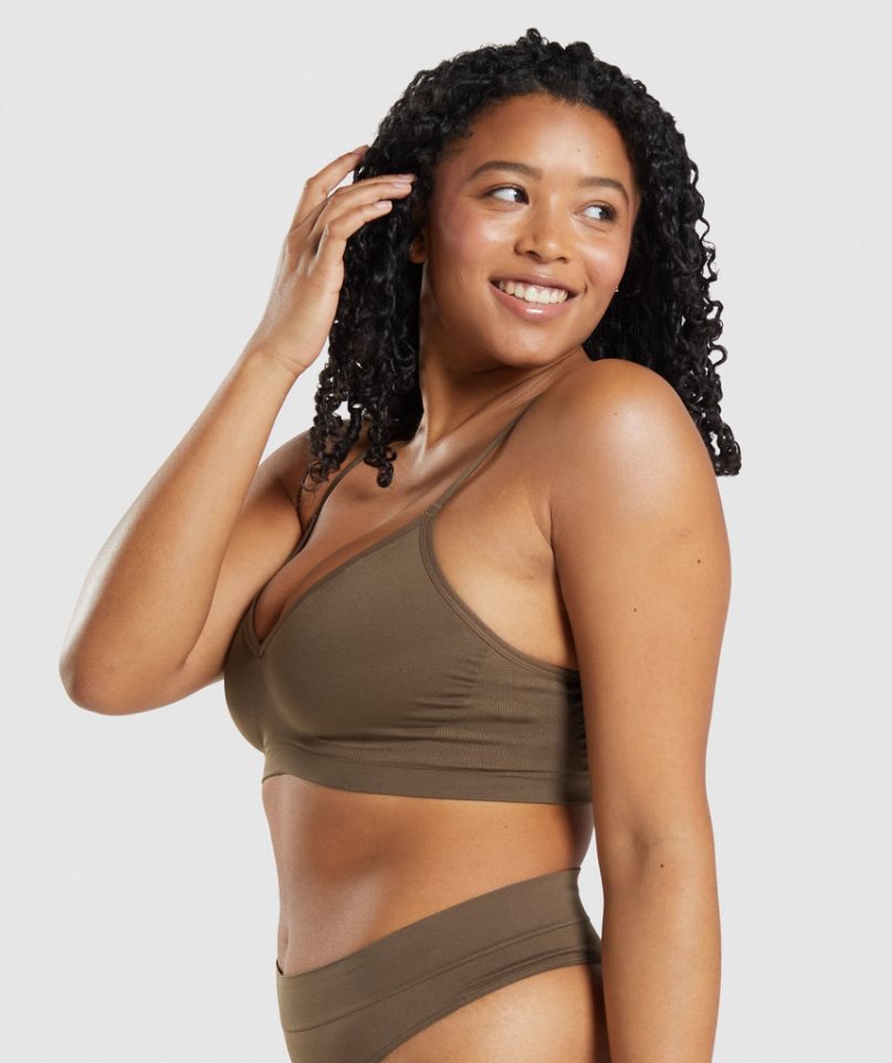 Gymshark Seamless Low Neck Bralette Unterwäsche Damen Braun | 51836CDTF