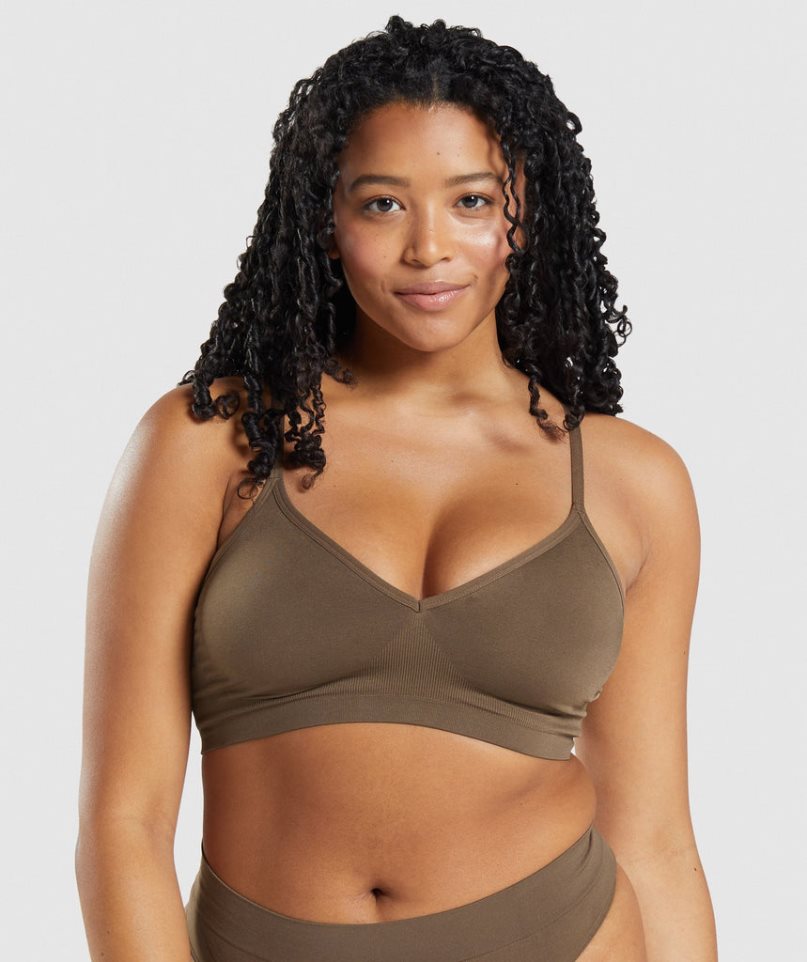 Gymshark Seamless Low Neck Bralette Unterwäsche Damen Braun | 51836CDTF