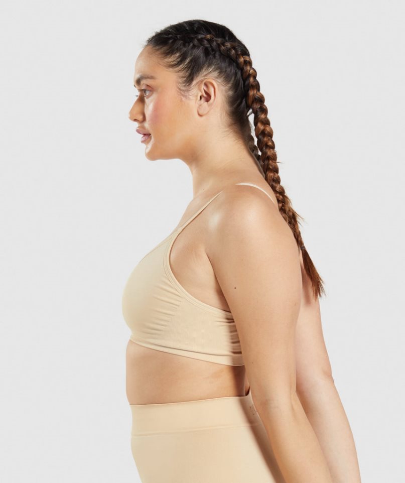 Gymshark Seamless Low Neck Bralette Unterwäsche Damen Hellbraun | 74219RQVH