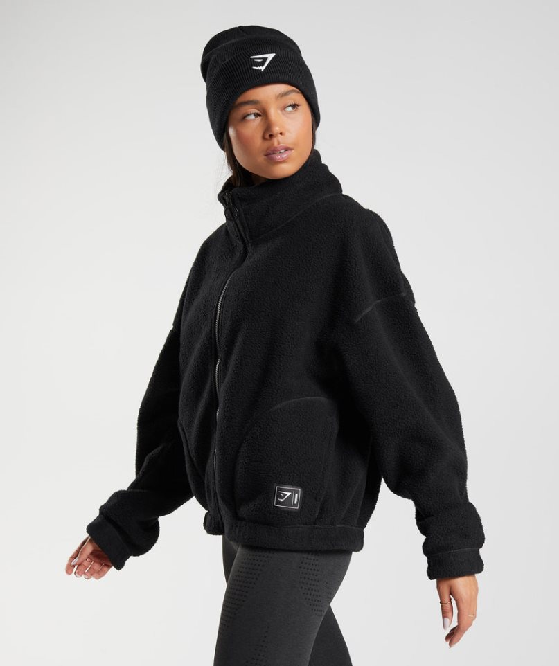 Gymshark Sherpa Jacke Damen Schwarz | 05368NZQK