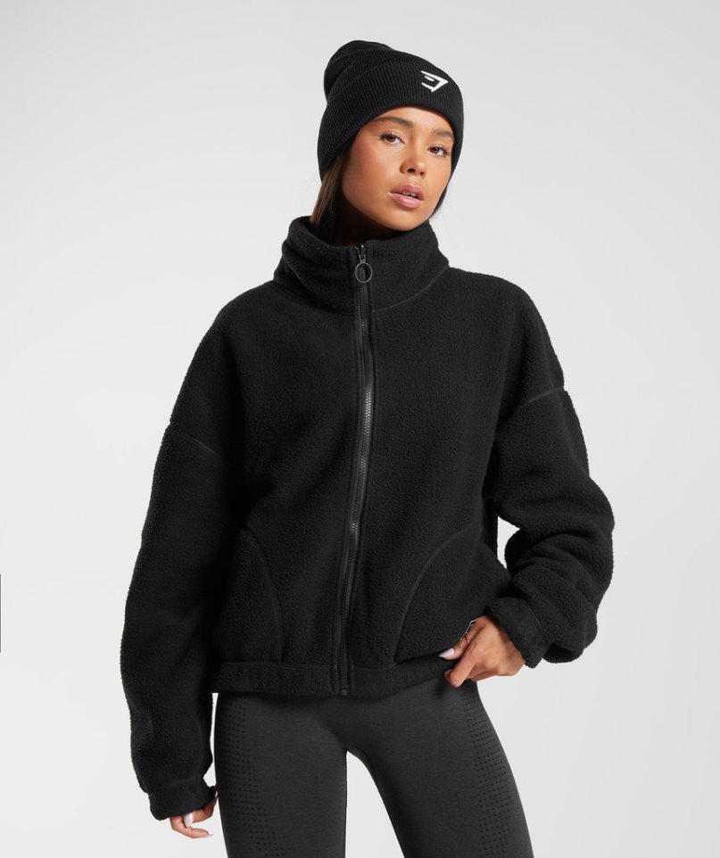 Gymshark Sherpa Jacke Damen Schwarz | 05368NZQK