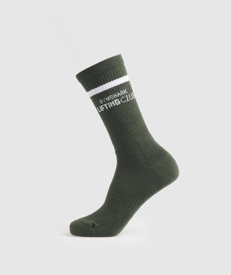 Gymshark Social Club Double Stripe 1pk Socken Olivgrün | 35796DUCI