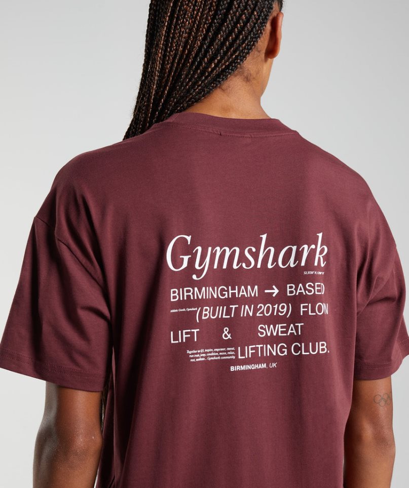 Gymshark Social Club Oversized T-shirts Damen Bordeaux | 43708MLQN