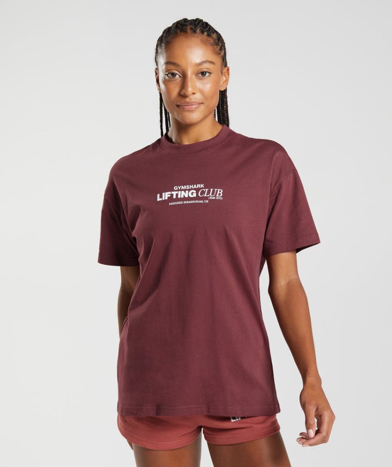 Gymshark Social Club Oversized T-shirts Damen Bordeaux | 43708MLQN