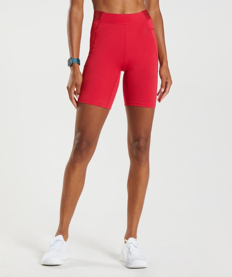 Gymshark Sport Brandmark Cycling Kurze Hose Damen Rot | 63549MVHQ