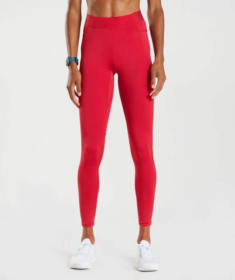 Gymshark Sport Brandmark Leggings Damen Rot | 47680TMXI