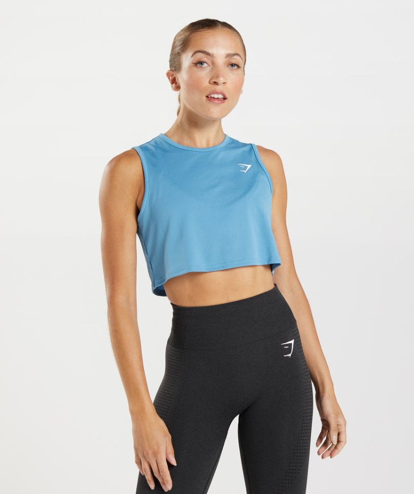 Gymshark Sport Crop Muskelshirt Damen Blau | 19735CBOR