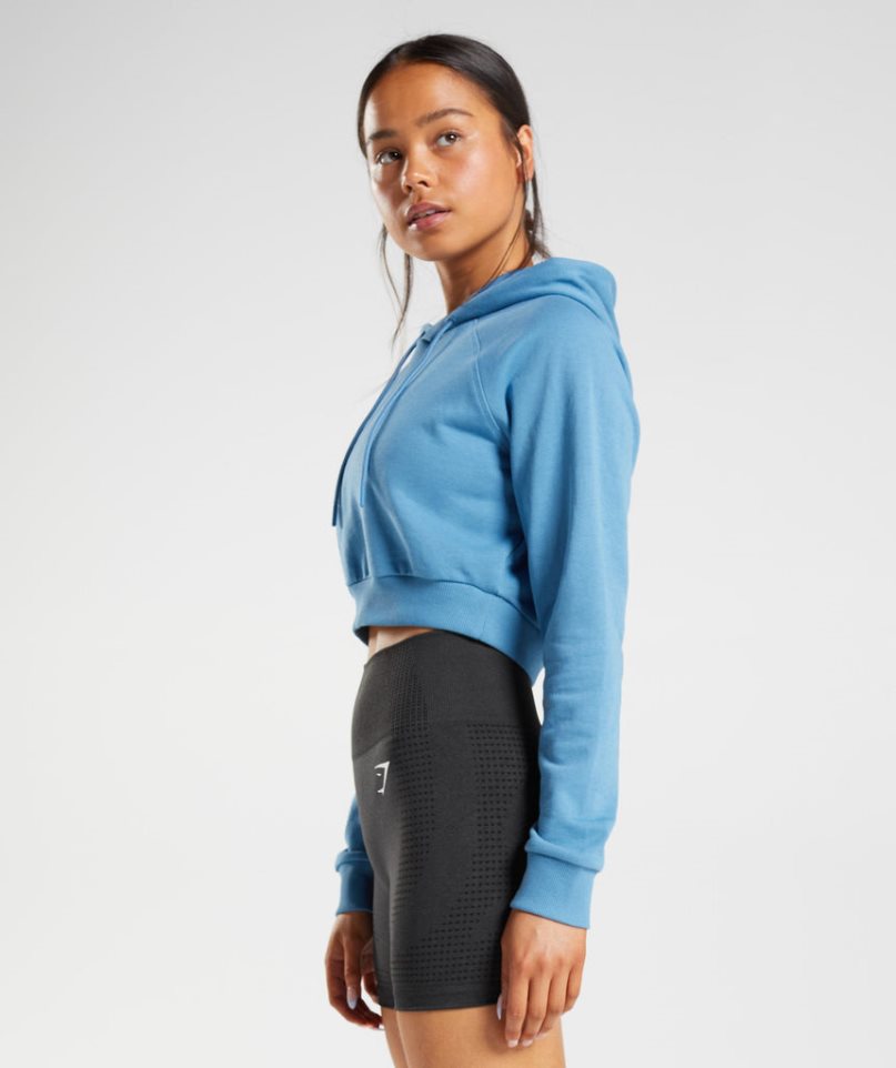 Gymshark Sport Cropped Hoodie Damen Blau | 62138AKPN