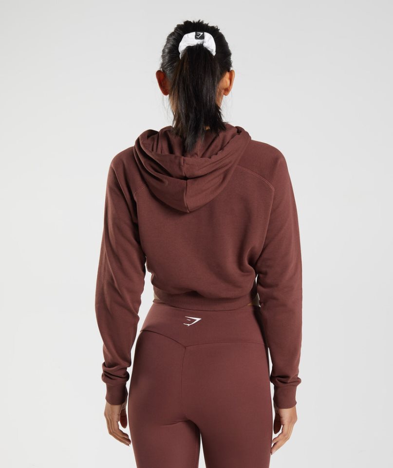 Gymshark Sport Cropped Hoodie Damen Dunkelbraun | 49078UBIL