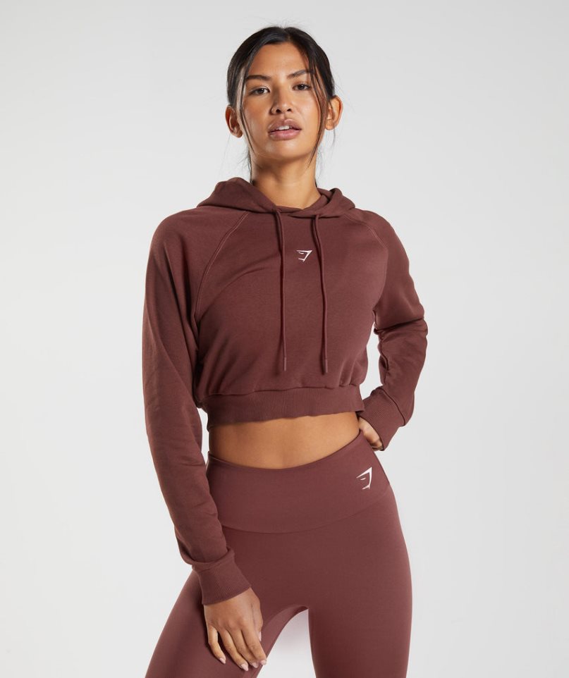 Gymshark Sport Cropped Hoodie Damen Dunkelbraun | 49078UBIL