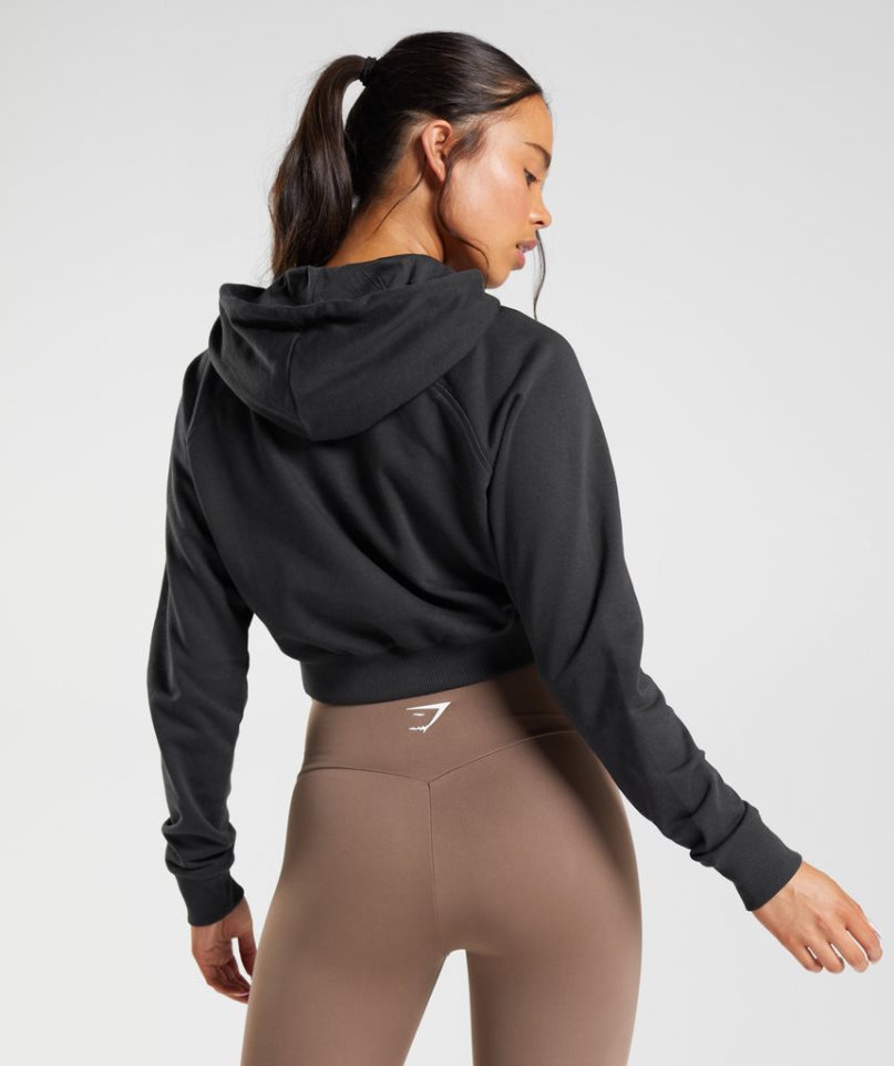 Gymshark Sport Cropped Hoodie Damen Schwarz | 56729VKDE