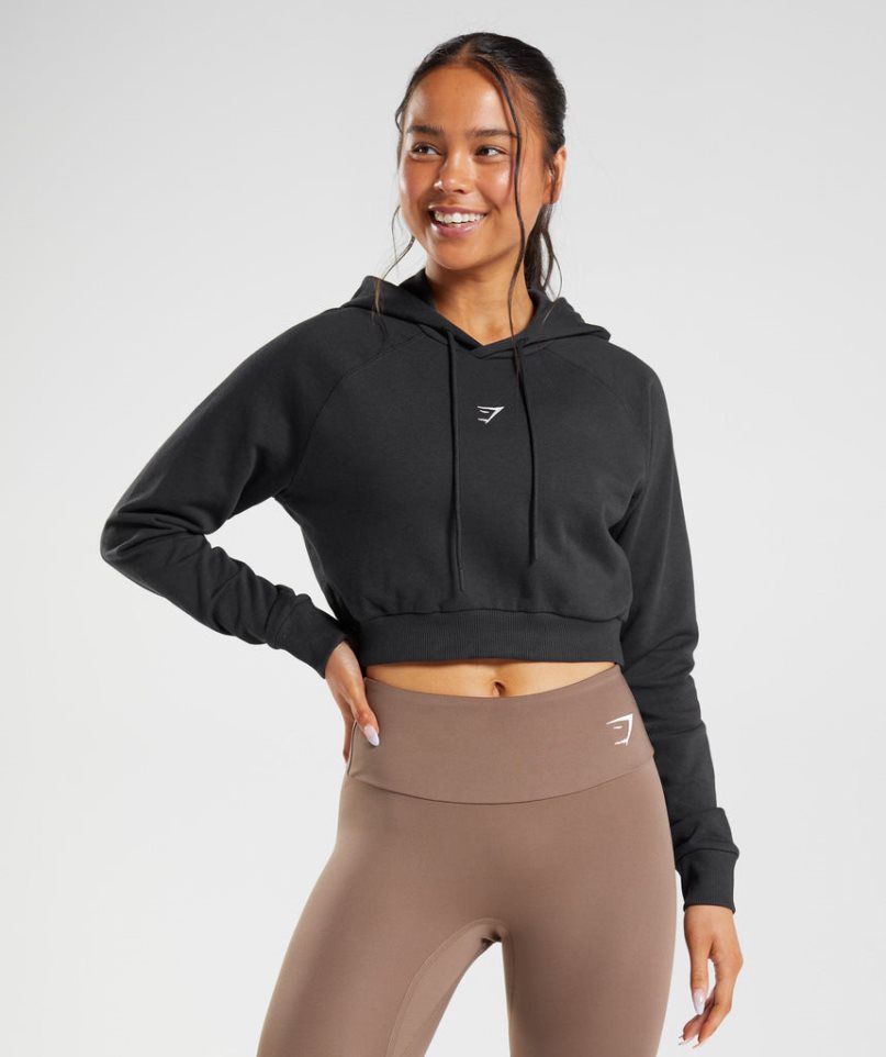 Gymshark Sport Cropped Hoodie Damen Schwarz | 56729VKDE