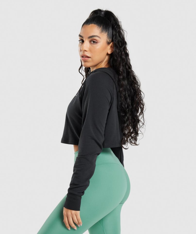 Gymshark Sport Cropped Hoodie Damen Schwarz | 67408WJQF