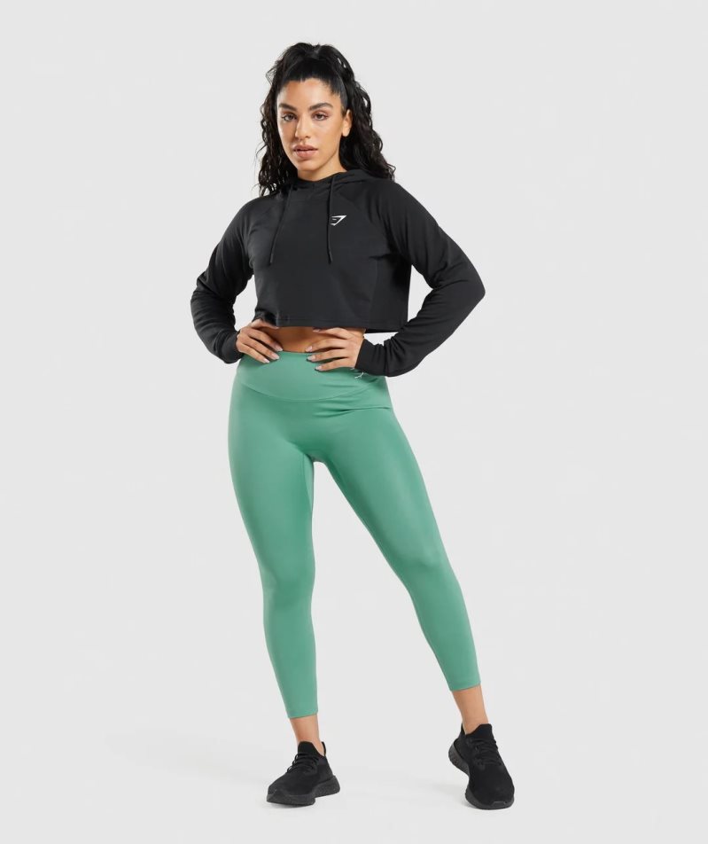 Gymshark Sport Cropped Hoodie Damen Schwarz | 67408WJQF