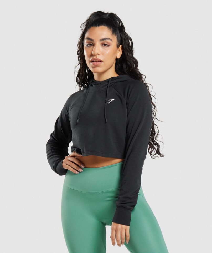 Gymshark Sport Cropped Hoodie Damen Schwarz | 67408WJQF