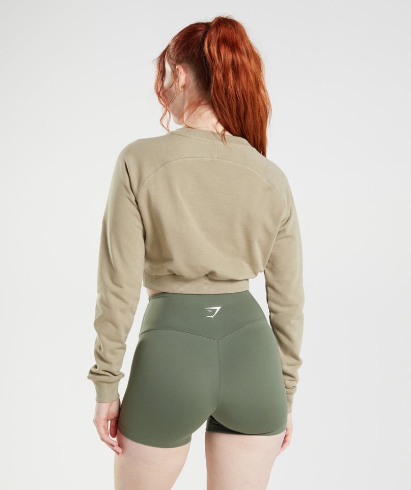 Gymshark Sport Cropped Sweatshirts Damen Beige | 05739KHXF