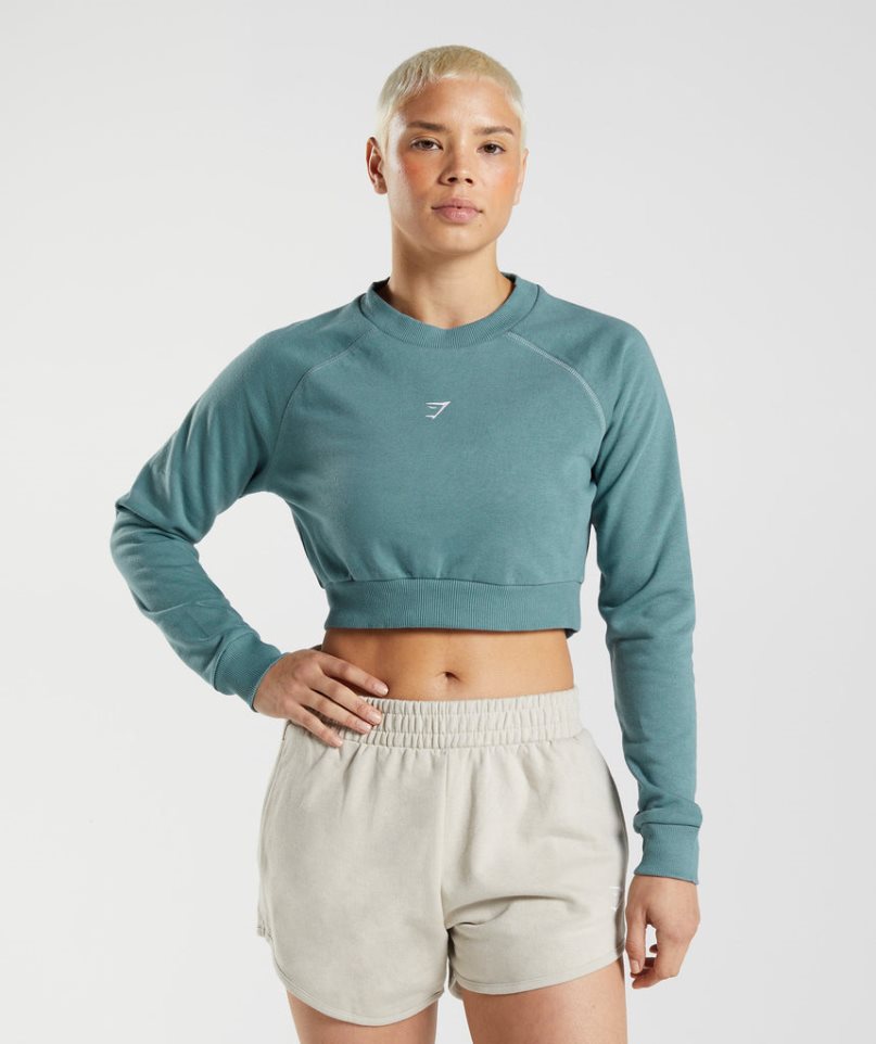 Gymshark Sport Cropped Sweatshirts Damen Türkis | 47628BPGA