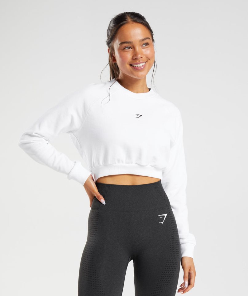 Gymshark Sport Cropped Sweatshirts Damen Weiß | 61978OVMI