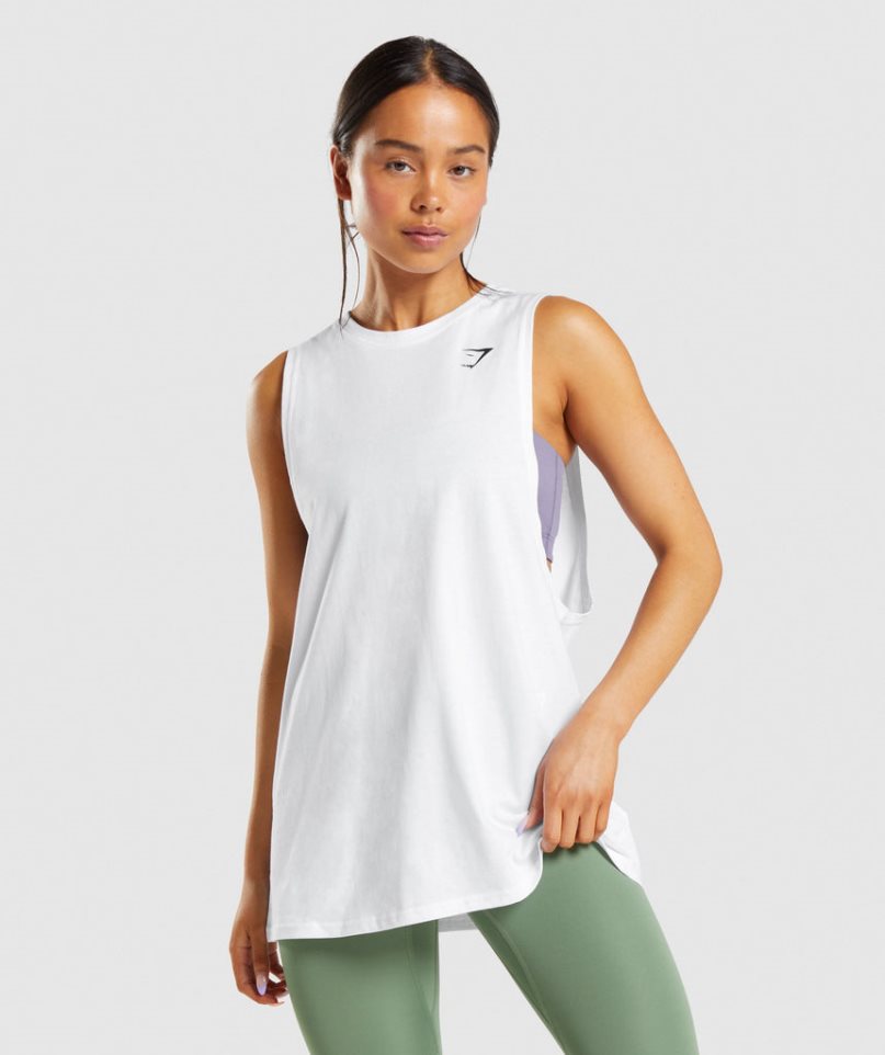 Gymshark Sport Drop Arm Muskelshirt Damen Weiß | 20375MAIS