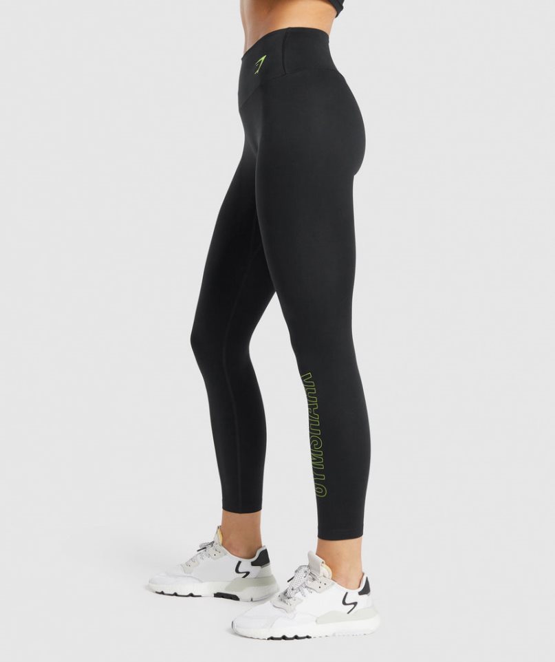 Gymshark Sport Graphic Leggings Damen Schwarz | 86147WHFT