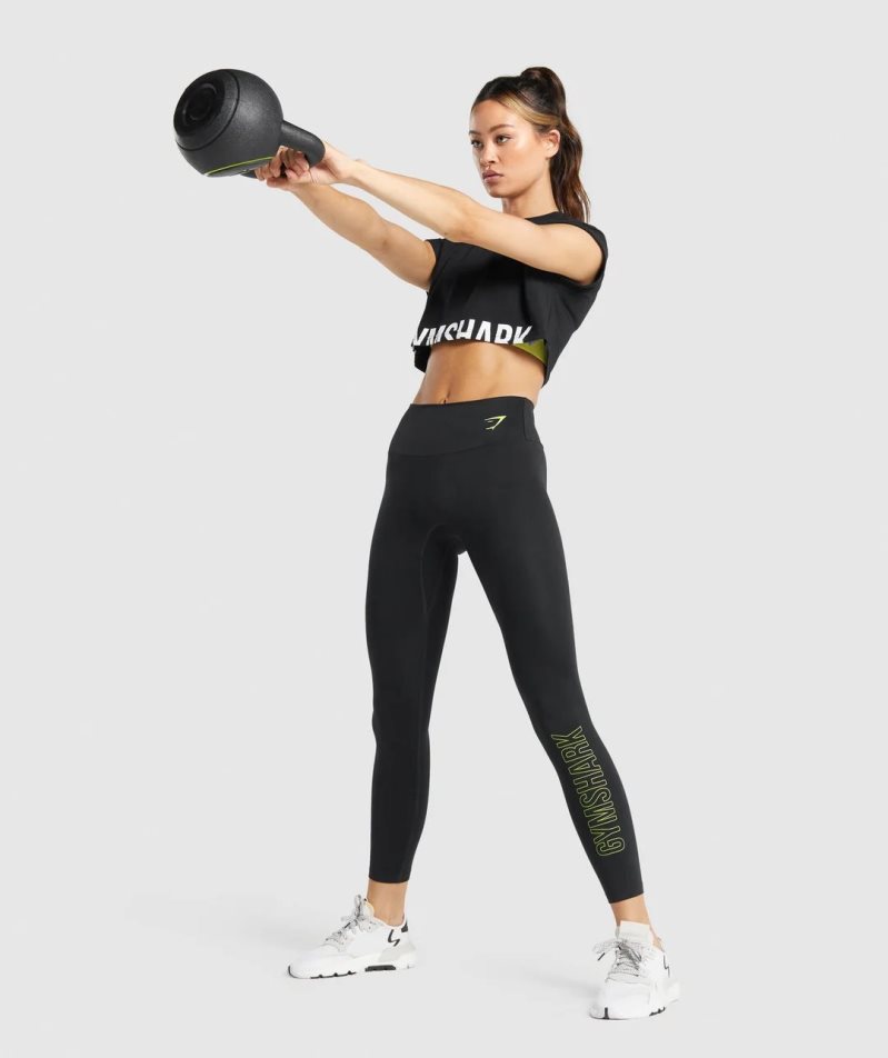 Gymshark Sport Graphic Leggings Damen Schwarz | 86147WHFT