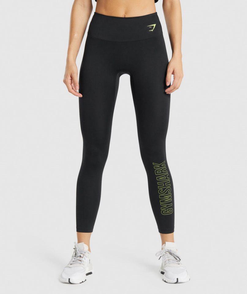 Gymshark Sport Graphic Leggings Damen Schwarz | 86147WHFT