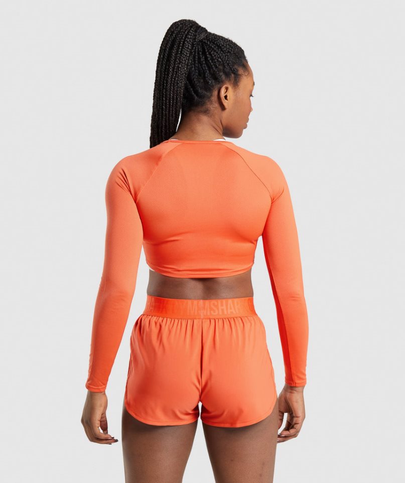 Gymshark Sport Long Sleeve Kurz Geschnittene Oberteile Damen Orange | 32596MKAL