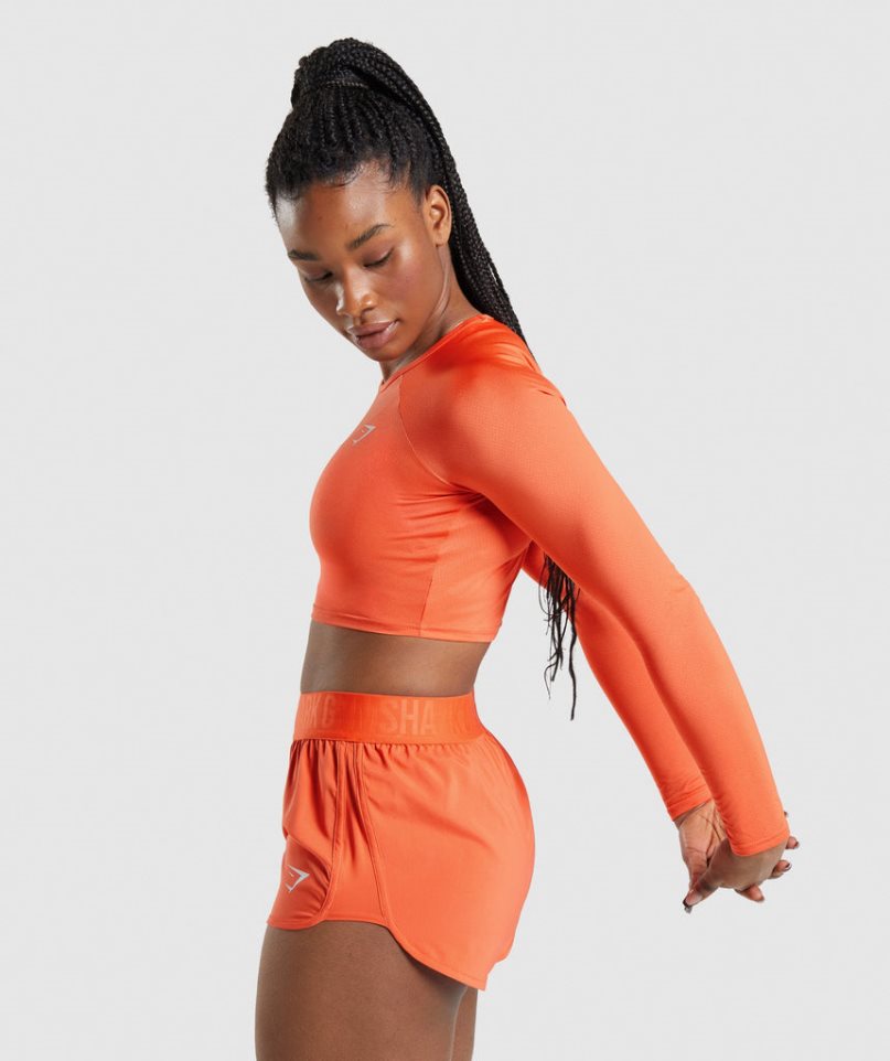 Gymshark Sport Long Sleeve Kurz Geschnittene Oberteile Damen Orange | 32596MKAL