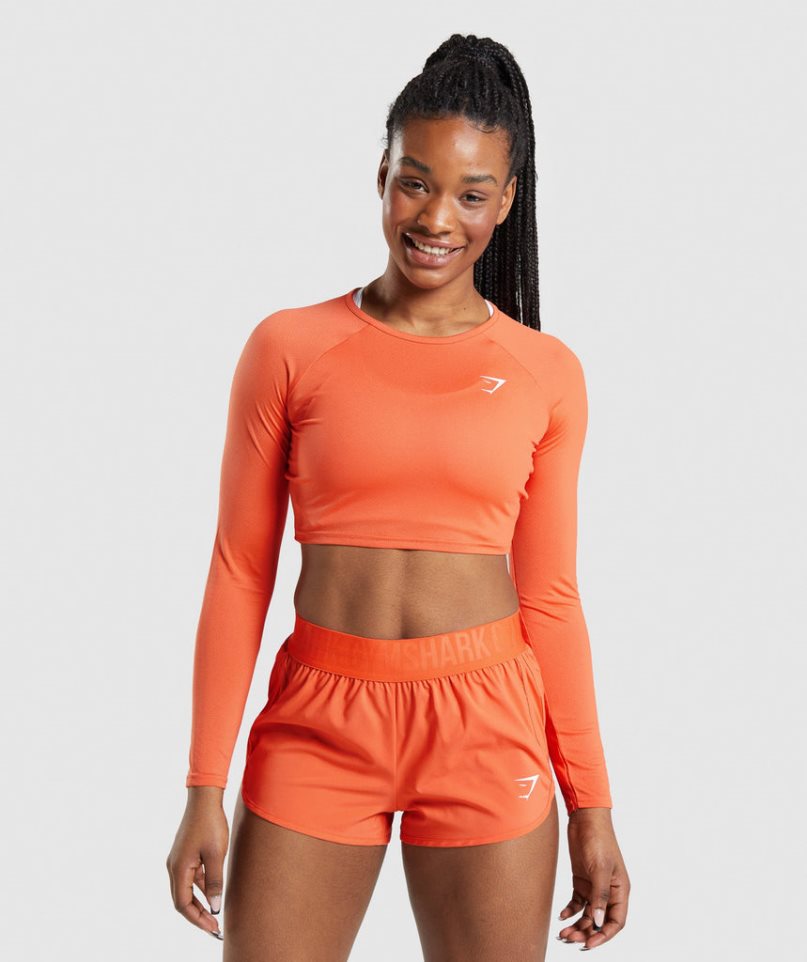 Gymshark Sport Long Sleeve Kurz Geschnittene Oberteile Damen Orange | 32596MKAL