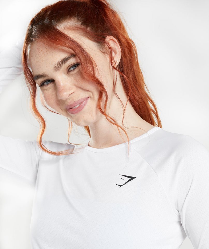 Gymshark Sport Long Sleeve Kurz Geschnittene Oberteile Damen Weiß | 90731SVUD