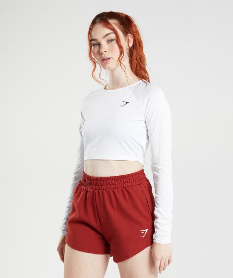 Gymshark Sport Long Sleeve Kurz Geschnittene Oberteile Damen Weiß | 90731SVUD