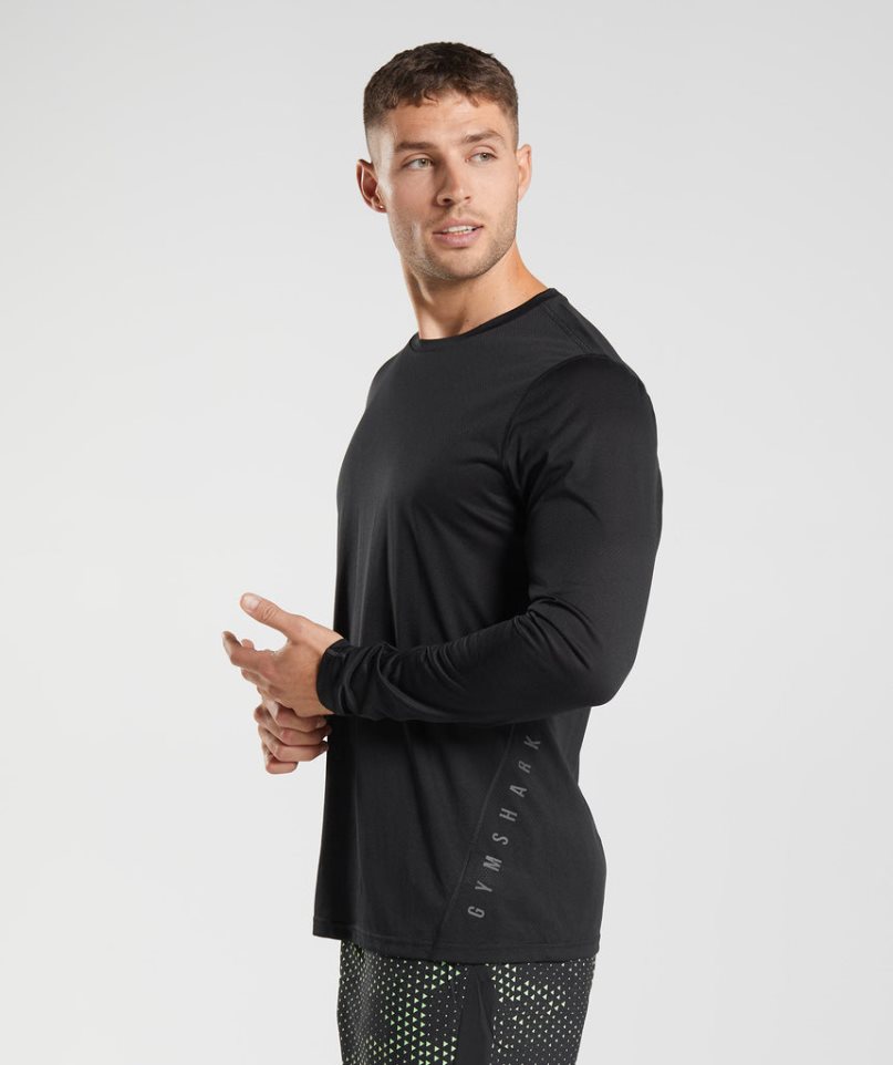 Gymshark Sport Long Sleeve T-shirts Herren Schwarz | 42085HWQX