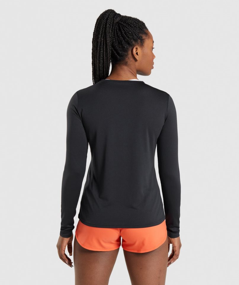 Gymshark Sport Long Sleeve Top T-shirts Damen Schwarz | 25136OREQ