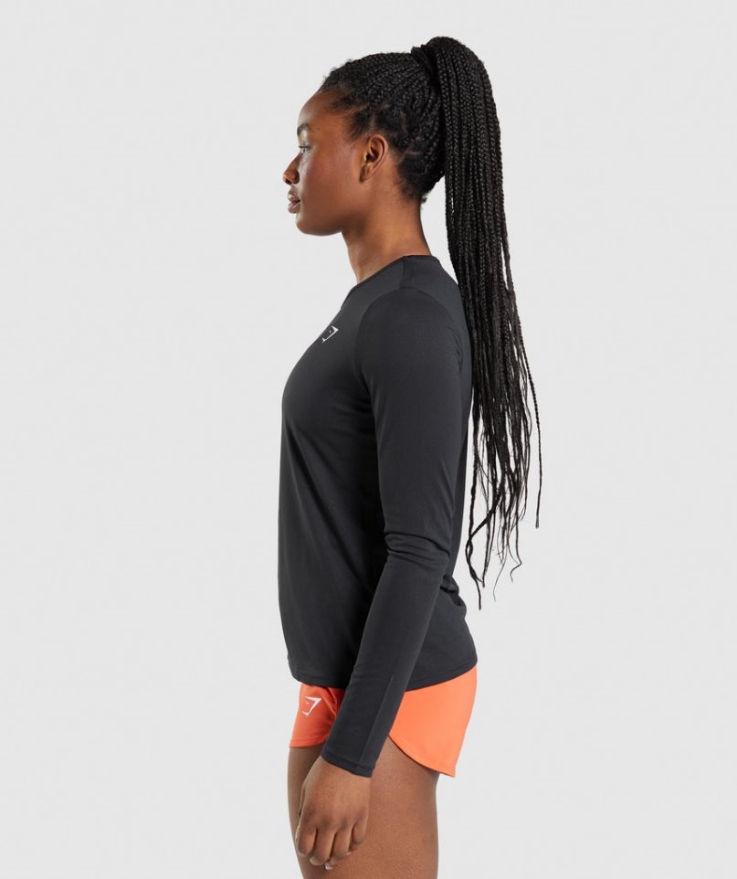 Gymshark Sport Long Sleeve Top T-shirts Damen Schwarz | 25136OREQ