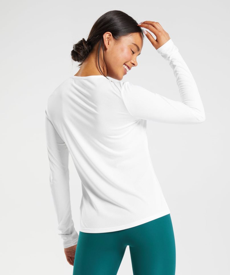 Gymshark Sport Long Sleeve Top T-shirts Damen Weiß | 28519WMPU