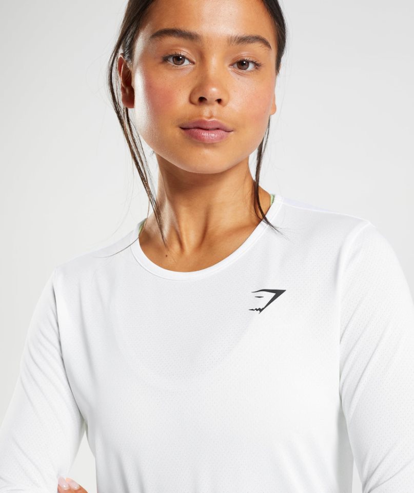 Gymshark Sport Long Sleeve Top T-shirts Damen Weiß | 28519WMPU