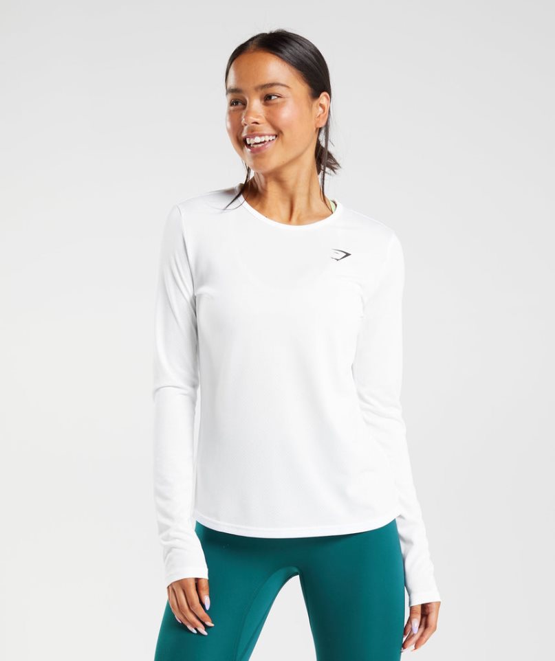 Gymshark Sport Long Sleeve Top T-shirts Damen Weiß | 28519WMPU