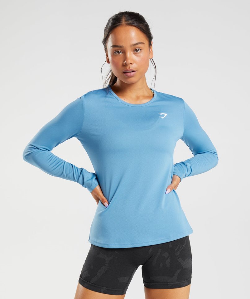 Gymshark Sport Long Sleeve Top T-shirts Damen Blau | 59037TIJN