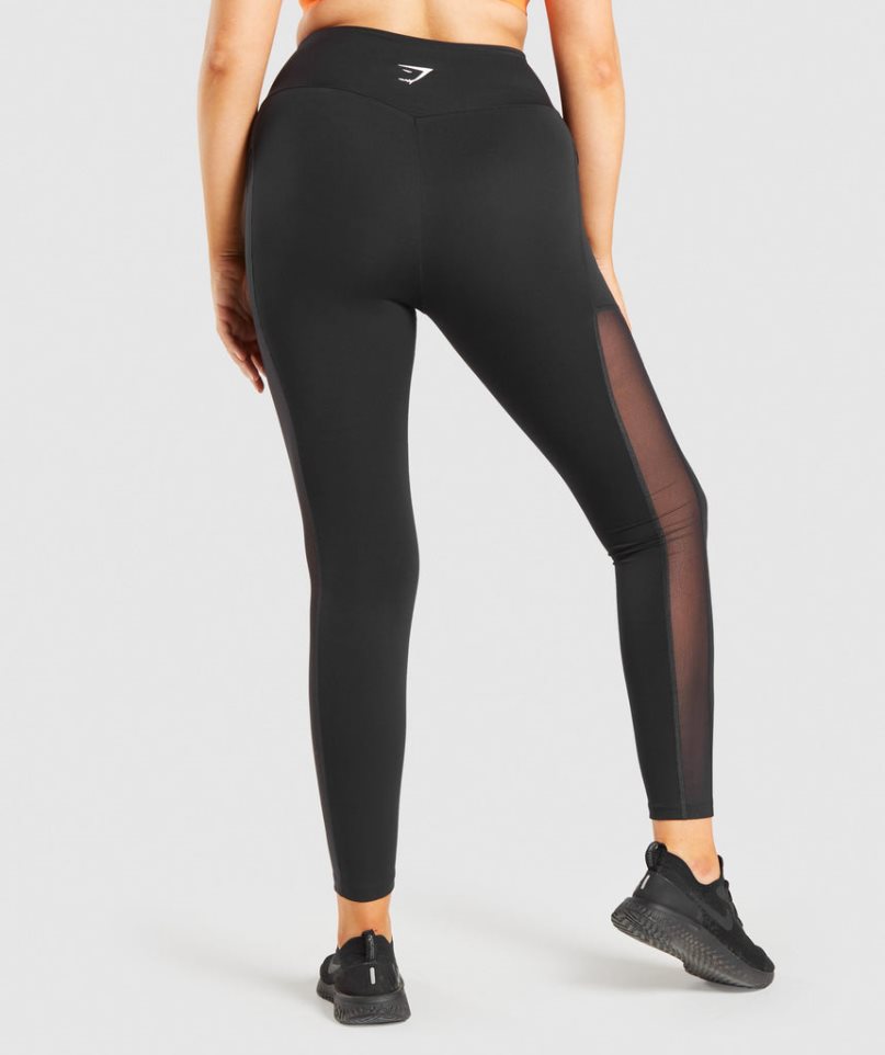 Gymshark Sport Mesh Pocket Leggings Damen Schwarz | 23768QJIB