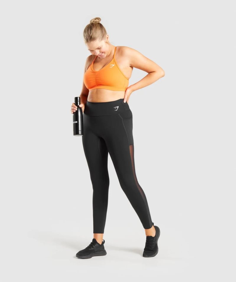 Gymshark Sport Mesh Pocket Leggings Damen Schwarz | 23768QJIB