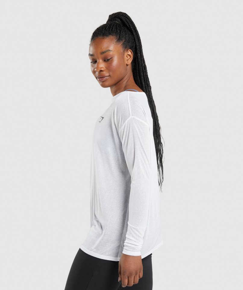 Gymshark Sport Oversized Long Sleeve Top T-shirts Damen Weiß | 53126MGOP