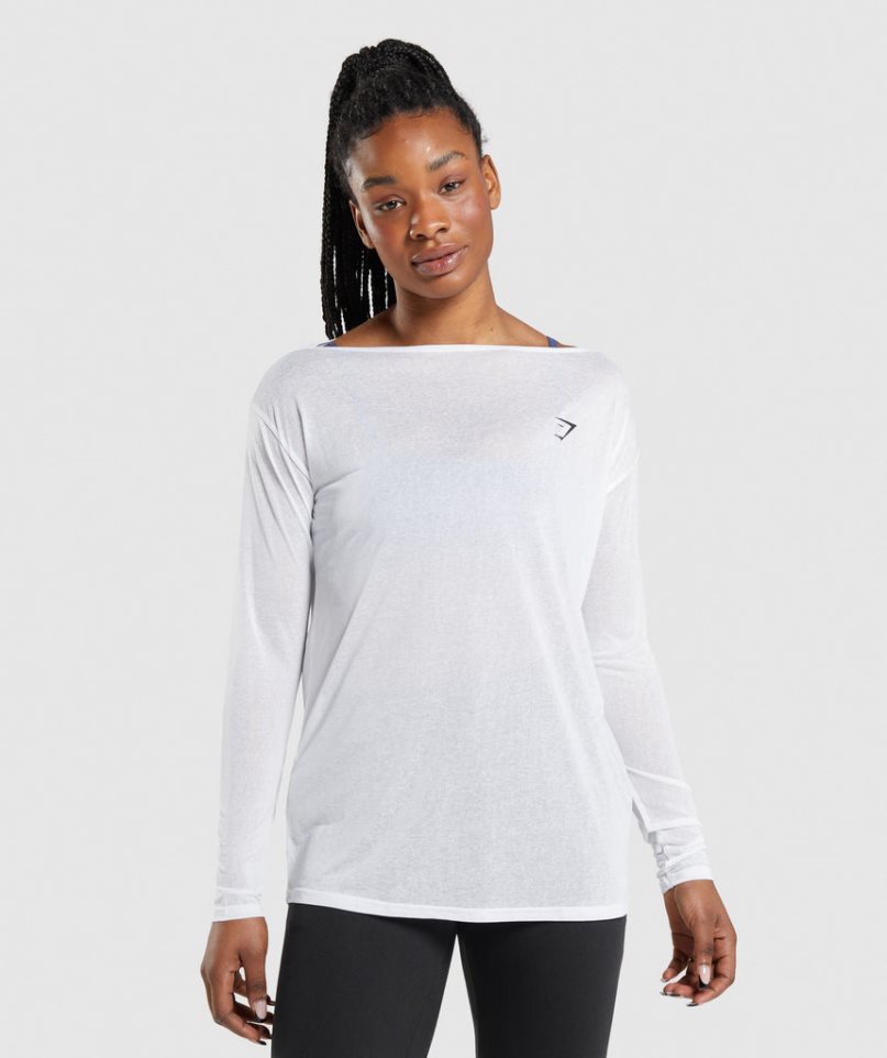 Gymshark Sport Oversized Long Sleeve Top T-shirts Damen Weiß | 53126MGOP